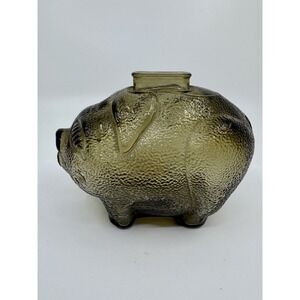 Vintage Gray Glass Anchor Hocking Piggy Coin Bank Read*